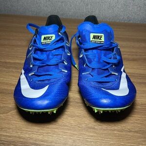 Nike Blue Track Spikes with White Swoosh and Neon Accents
